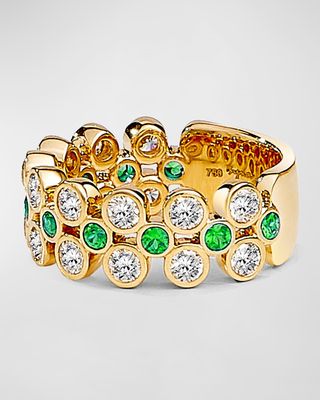 18K Yellow Gold Cosmic Ring with Gemstones and Diamonds