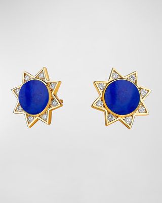 18K Yellow Gold Cosmic Star Stud Earrings with Lapis Lazuli and Diamonds