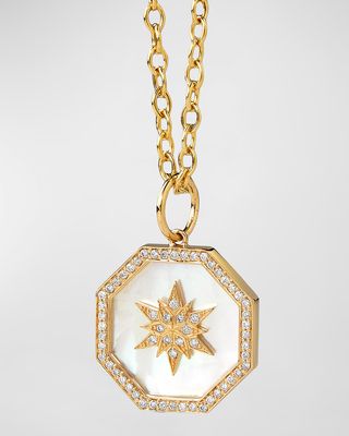 18K Yellow Gold Cosmic Starburst Pendant Necklace with Mother of Pearl and Diamonds