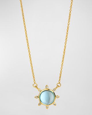 18K Yellow Gold Cosmic Sun Necklace with Blue Topaz and Diamonds