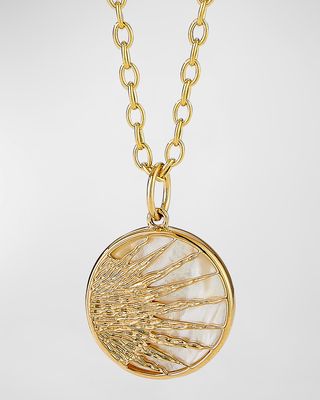 18K Yellow Gold Cosmic Sun Pendant Necklace with Mother of Pearl
