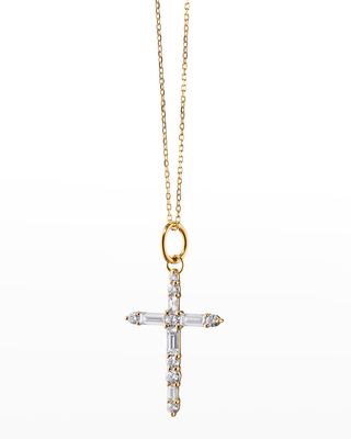 18K Yellow Gold Cross Charm Necklace with Round Diamonds