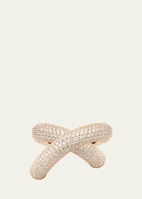 18K Yellow Gold Cross Loop Ring Full Pave with Diamonds
