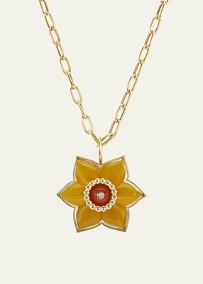 18K Yellow Gold Daffodil Pendant Necklace with Diamonds