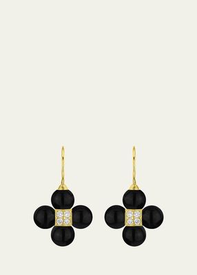 18K Yellow Gold Diamond and Black Onyx Sequence Drop Earrings