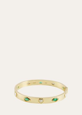 18k Yellow Gold Diamond and Emerald Bangle Bracelet