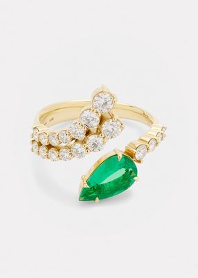 18k Yellow Gold Diamond & Emerald Crossover Ring