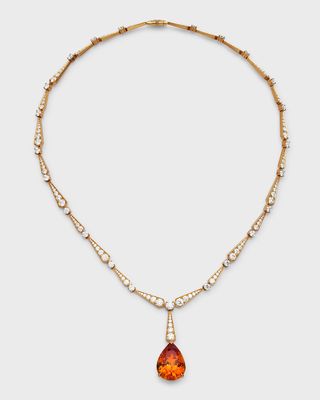 18k Yellow Gold Diamond and Orange Sapphire Necklace