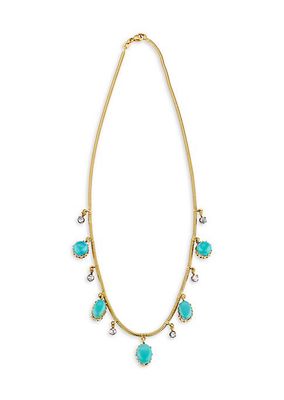 18K Yellow Gold, Diamond & Persian Turquoise Fringe Snake-Chain Necklace