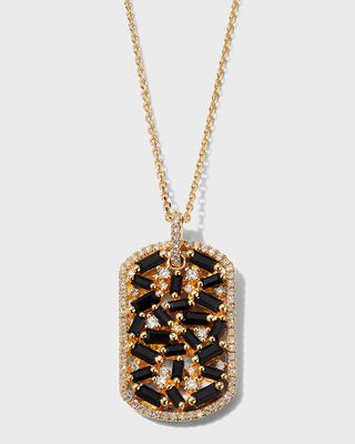 18k Yellow Gold Diamond & Sapphire Dog Tag Necklace
