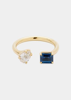 18k Yellow Gold Diamond & Sapphire Open Ring