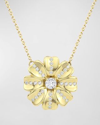 18K Yellow Gold Diamond and Topaz Flower Pendant Necklace