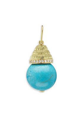 18K Yellow Gold, Diamond & Turquoise Sphere Charm