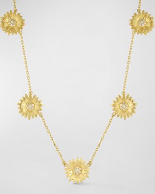 18k Yellow Gold Diamond Daisy Station Necklace