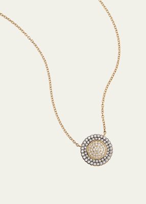 18K Yellow Gold Diamond Disc Necklace with Blackened Edge