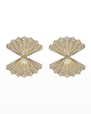 18k Yellow Gold Diamond Double Fan Earrings