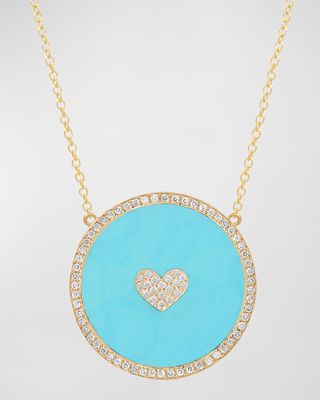 18K Yellow Gold Diamond Heart Turquoise Necklace