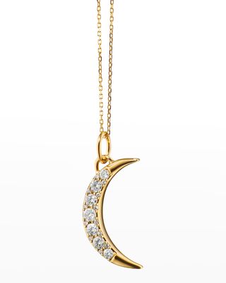 18K Yellow Gold Diamond Moon Charm Necklace
