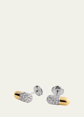 18K Yellow Gold Diamond Pill Stud Earrings