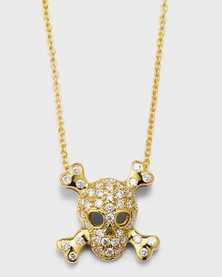 18K Yellow Gold Diamond Skull Necklace