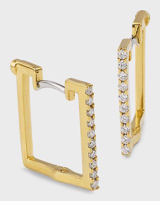 18K Yellow Gold Diamond Square Earrings, 15mm