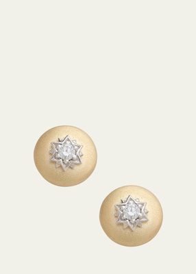 18K Yellow Gold Disc Stud Earrings with Diamond Star