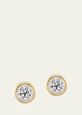 18K Yellow Gold Double Bubble Bezel Round Diamond Stud Earrings