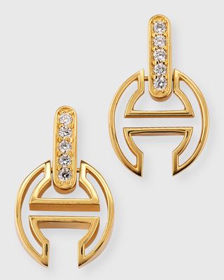 18K Yellow Gold Drop Earrings with Diamond Posts