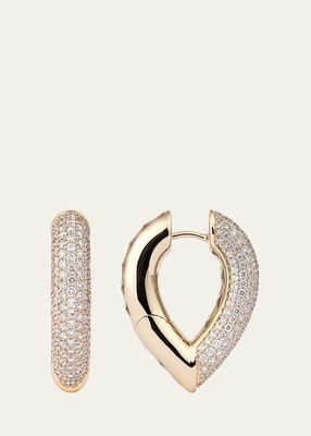 18K Yellow Gold Drop Link Earrings with Diamonds. 28mm