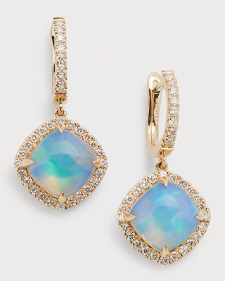 18K Yellow Gold Earrings with Opal Cushions and Diamonds, 4.34tcw