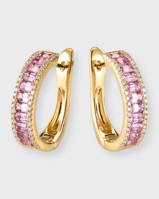 18K Yellow Gold Earrings with Pink Sapphires and Diamonds