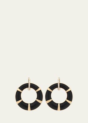 18K Yellow Gold Ebony Hoop Earrings with White Diamonds