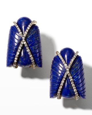 18K Yellow Gold Egypt Fly Earrings with Brown Diamonds and Lapis