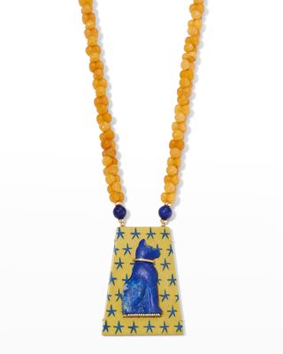 18K Yellow Gold Egypt Marquetry Necklace with Diamonds, Calcite and Lapis
