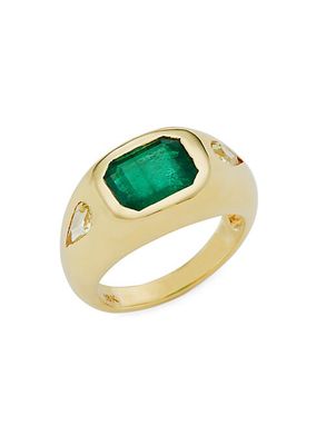 18K Yellow Gold, Emerald, & 0.12 TCW Diamond Ring