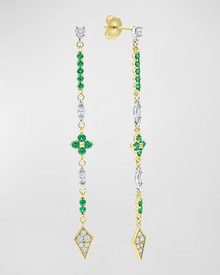 18K Yellow Gold Emerald and Diamond Kite End Drop Earrings