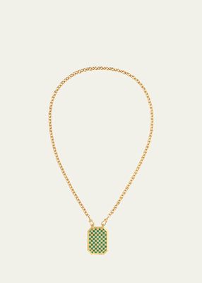 18K Yellow Gold Emerald Check Scapular Necklace on Classic Rosa Chain, 50cm