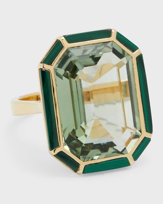 18K Yellow Gold Emerald-Cut Prisiolite Ring, Size 6.75