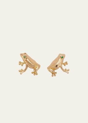 18K Yellow Gold Emerald Frog Stud Earrings
