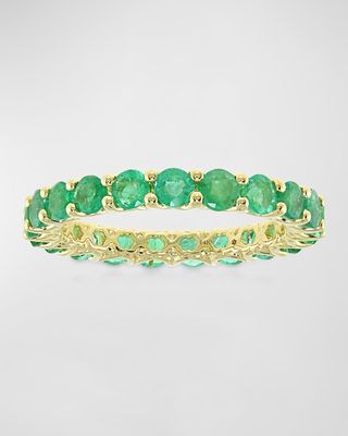 18K Yellow Gold Emerald Gemstone Eternity Band, Size 6.5