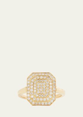 18K Yellow Gold Emerald Shape Ring with Diamonds
