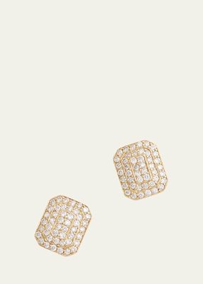 18K Yellow Gold Emerald Shape Stud Earrings with Diamonds
