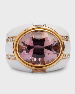 18K Yellow Gold Enamel Candy Ring With Chrome Tourmaline, Pink Sapphire, and Diamonds