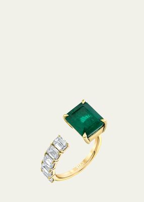 18K Yellow Gold Floating Emerald and Diamond Ring