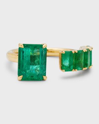 18K Yellow Gold Floating Emerald Ring - Size 6