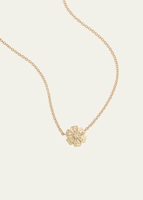 18K Yellow Gold Floral Pendant Necklace with Diamonds