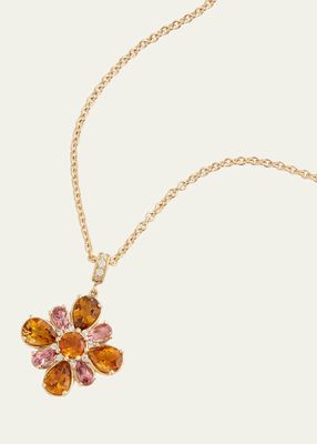 18K Yellow Gold Floral Pendant Necklace with Orange Tourmaline, Pink Tourmaline and Diamonds