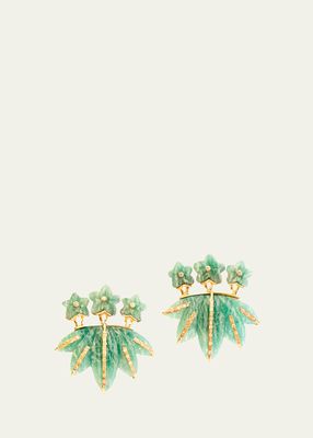 18K Yellow Gold Flower Amazonite And Diamond Chandelier Earrings