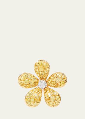 18k Yellow Gold Flower Single Earring With Yellow Sapphire And Diamond