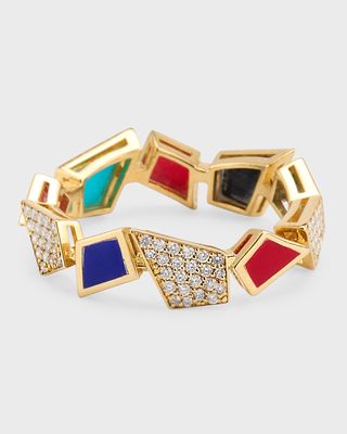 18K Yellow Gold Fragments Diamond And Coral Ring